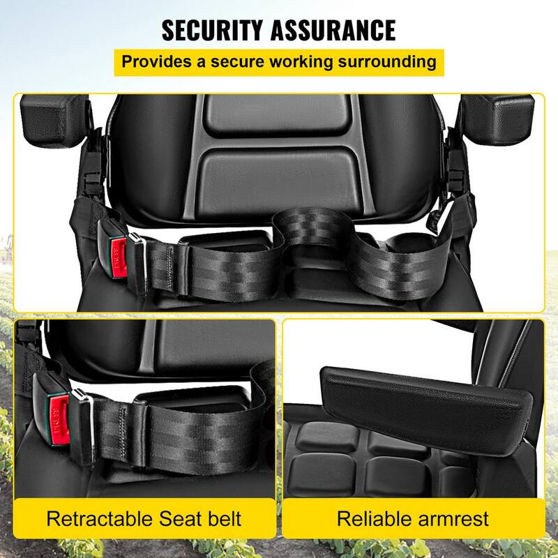 VEVOR Universal Fold Down Forklift Seat with Retractable Safety Belt Armrest Adjustable Seat for Excavator, Forklift, Tractor - QCZYPJYS2ZYAQDFS1V0