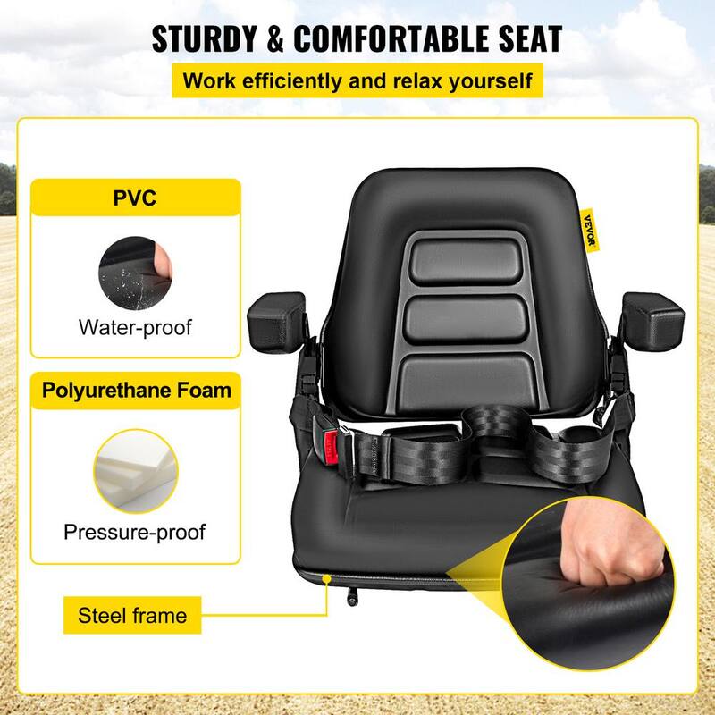 VEVOR Universal Fold Down Forklift Seat with Retractable Safety Belt Armrest Adjustable Seat for Excavator, Forklift, Tractor - QCZYPJYS2ZYAQDFS1V0