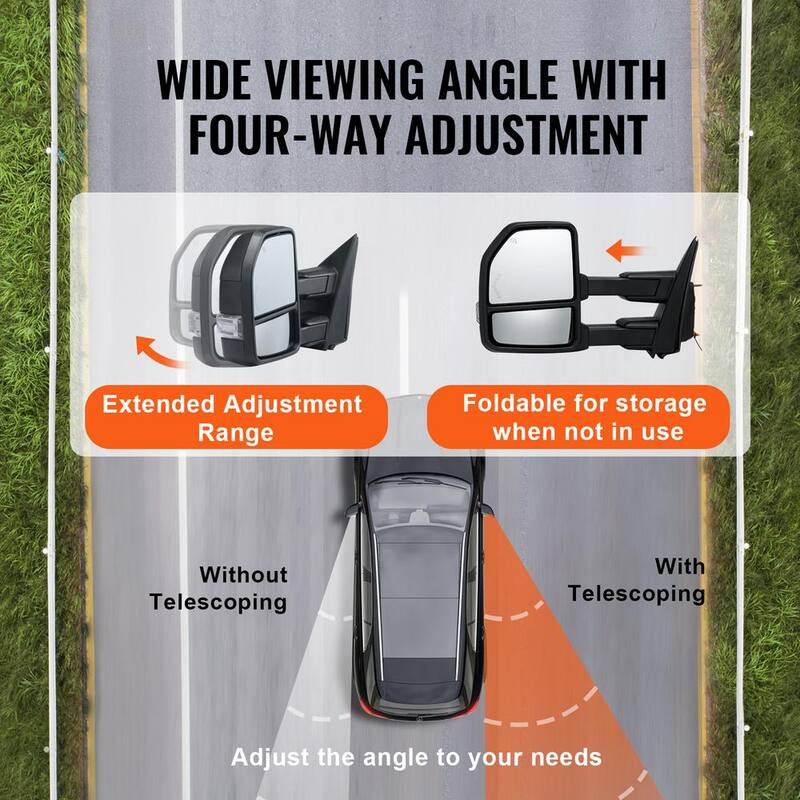 VEVOR Towing Mirrors Pair for 2015-2018 Ford F150 with Light Manual Controlling Telescoping Folding Heating Defrost - QYJHZKFTF150T43OYV9