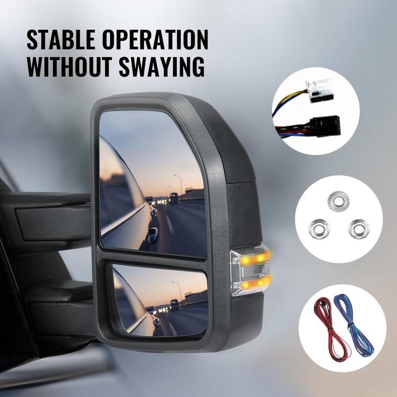 VEVOR Towing Mirrors Pair for 2015-2018 Ford F150 with Light Manual Controlling Telescoping Folding Heating Defrost - QYJHZKFTF150T43OYV9