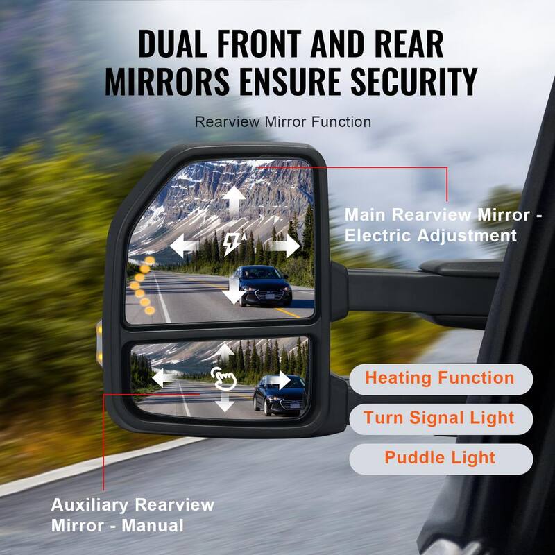 VEVOR Towing Mirrors Pair for 2015-2018 Ford F150 with Light Manual Controlling Telescoping Folding Heating Defrost - QYJHZKFTF150T43OYV9