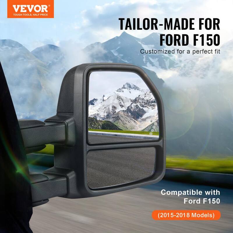 VEVOR Towing Mirrors Pair for 2015-2018 Ford F150 with Light Manual Controlling Telescoping Folding Heating Defrost - QYJHZKFTF150T43OYV9