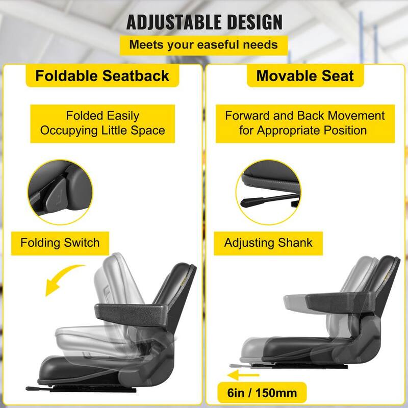 VEVOR Universal Forklift Seat PVC Tractor Seat 6 in. Adjustable Mower Seat Foldable Seat Including Armrests&Seat Switch, Black - CCZYFSAQKGYS2X3NUV0