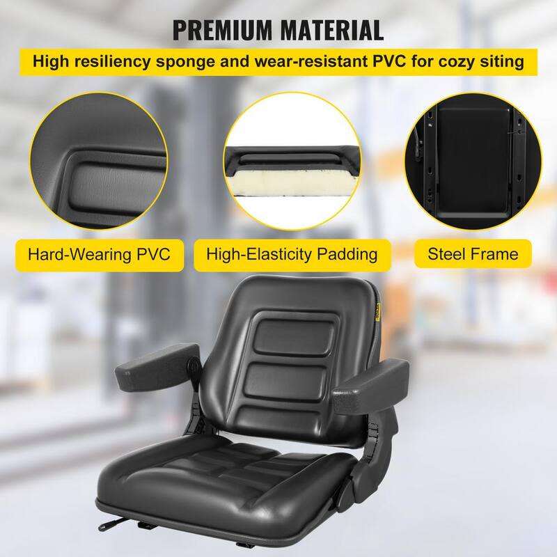 VEVOR Universal Forklift Seat PVC Tractor Seat 6 in. Adjustable Mower Seat Foldable Seat Including Armrests&Seat Switch, Black - CCZYFSAQKGYS2X3NUV0