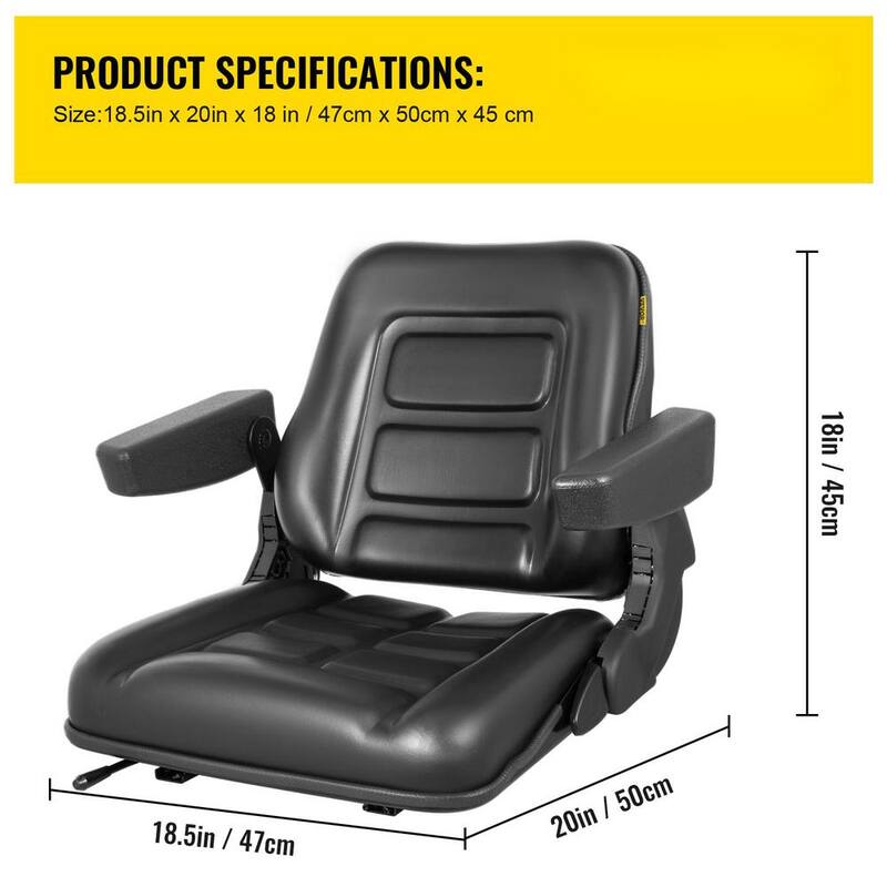 VEVOR Universal Forklift Seat PVC Tractor Seat 6 in. Adjustable Mower Seat Foldable Seat Including Armrests&Seat Switch, Black - CCZYFSAQKGYS2X3NUV0