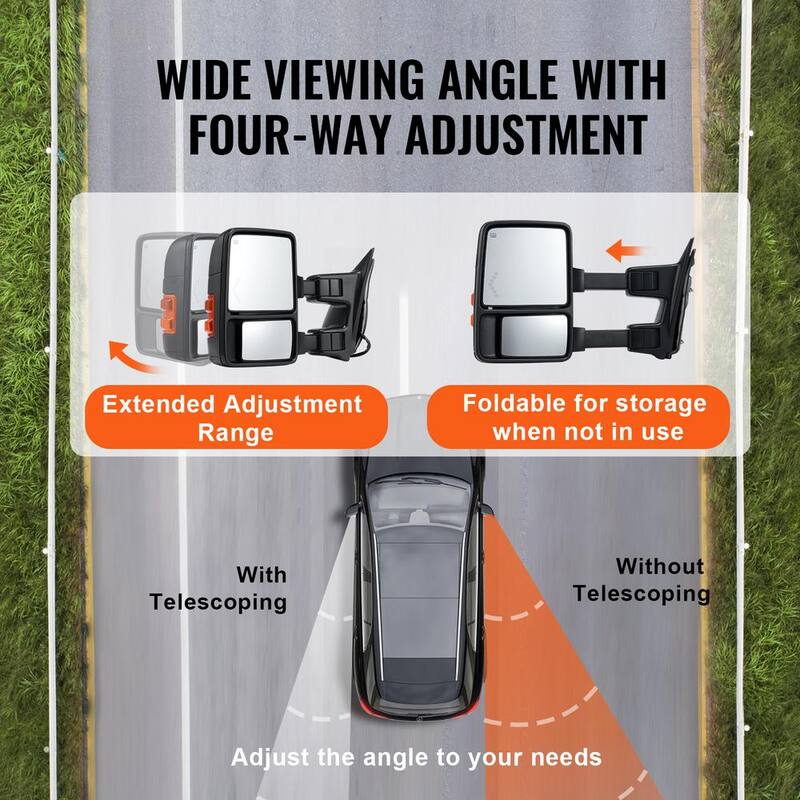 VEVOR Towing Mirrors Pair 2008-2016 Ford F250 F350 F450 F550 Manual Controlling Telescoping Folding Heating Defrost - QYJHZKFTF250VYPC4V9