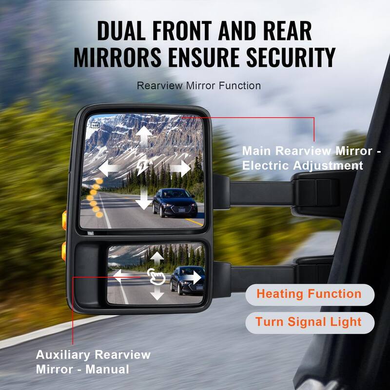 VEVOR Towing Mirrors Pair 2008-2016 Ford F250 F350 F450 F550 Manual Controlling Telescoping Folding Heating Defrost - QYJHZKFTF250VYPC4V9