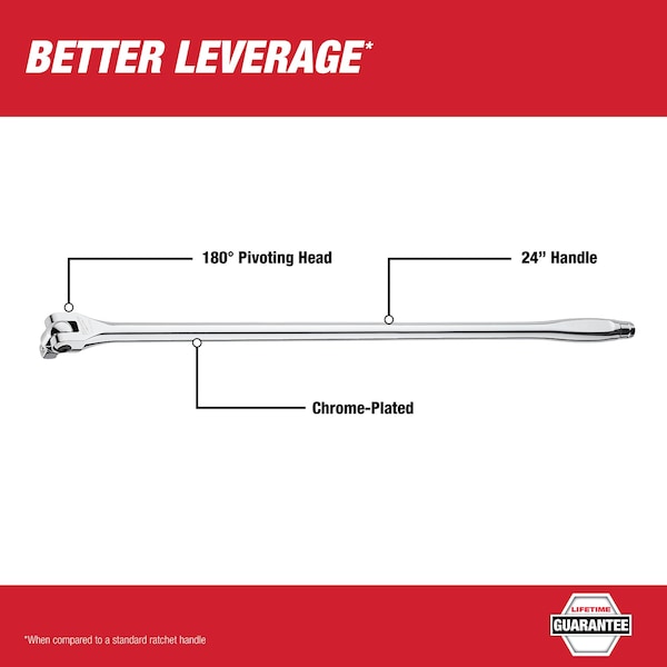 Milwaukee Tool 1/2" Drive Breaker Bar, 24" L, Chrome - 48-22-9013
