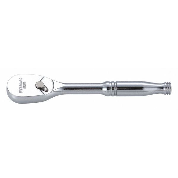 Westward 1/4" Drive 84 Geared Teeth Pear Head Style Hand Ratchet, 5" L, Chrome Finish - 53YV76