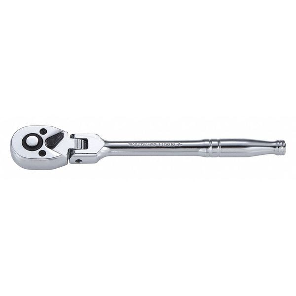 Westward 1/4" Drive 72 Geared Teeth Pear Head Style Hand Ratchet, 7-1/4" L, Chrome Finish - 440G10