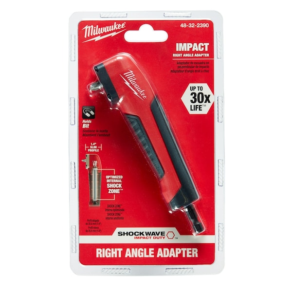 Milwaukee Tool SHOCKWAVE(TM) Impact Right Angle Adapter, 1/4 in Drive Size, SAE, 1-Piece - 48-32-2390