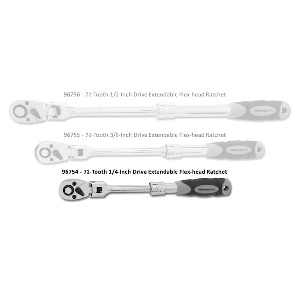 Steelman 1/4-Inch Drive 72-Tooth Extendable Flex-Head Ratchet (6.75 - 8.75-Inch Length) - 96754