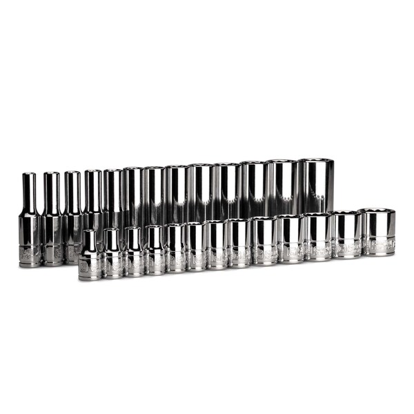 Capri Tools 1/4 in. Drive 12-Point Shallow and Deep Socket Set, Metric, 4 to 15 mm, 26-Piece - CP16100-26MSD