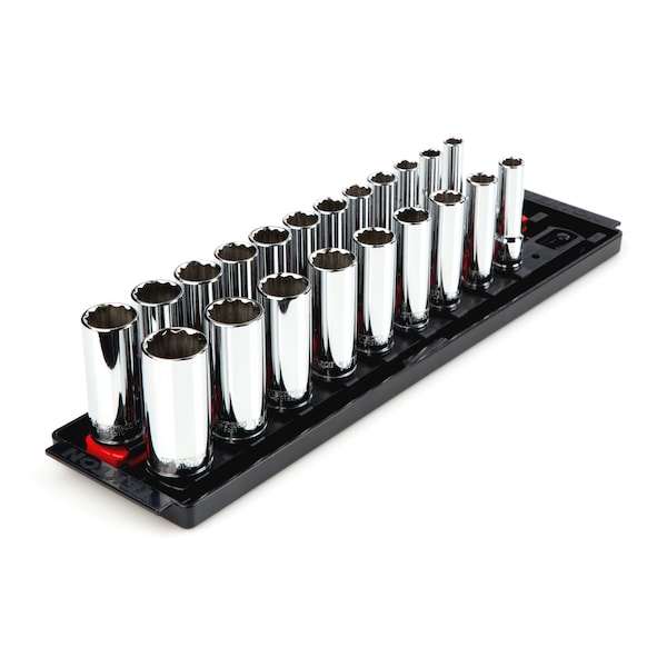 Tekton 3/8 Inch Drive Deep 12-Point Socket Set, 21-Pc (5/16-3/4 in., 8-19 mm) - SHD91204