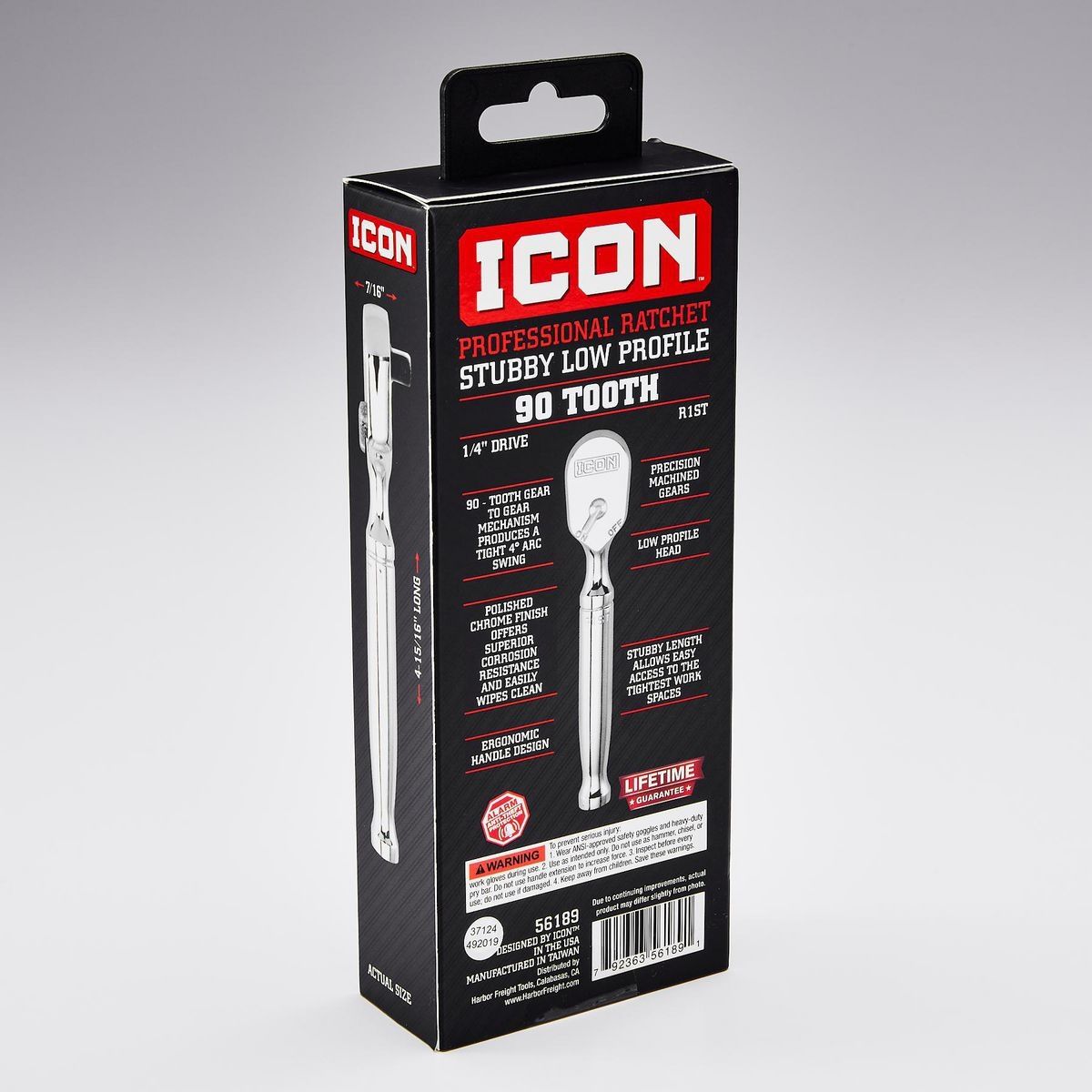 Icon 1/4 pulg. Drive Llave de trinquete profesional de perfil bajo y corto - 56189