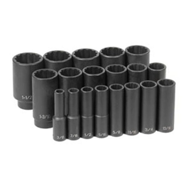 Grey Pneumatic Grey Pneumatic 1719D 0.5 in. Drive 19 Pc. Deep Length Fract. Set - 12 Point - GRY-1719D