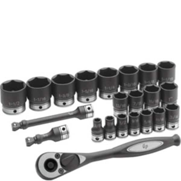 Grey Pneumatic Grey Pneumatic GRY82622 22 Pc.5" Dr. 6 Point Standard Length Fractional Duo-Socket Set - GRY82622