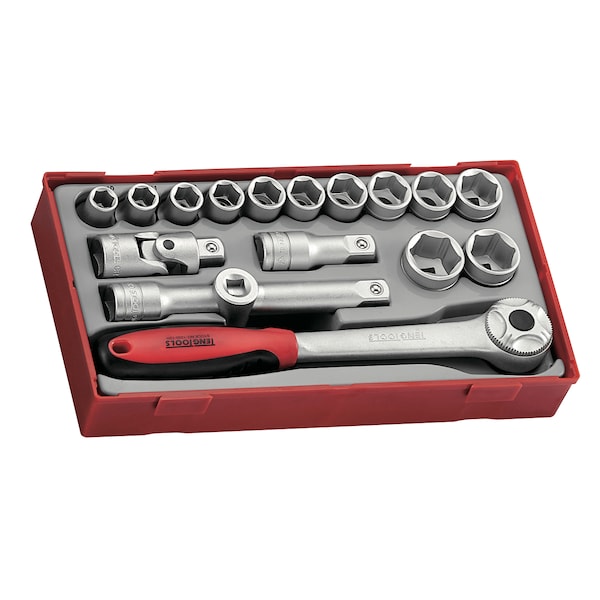 Teng Tools TT1218-6 - 17 Piece 1/2" Drive 6 Point Socket Set - TT1218-6