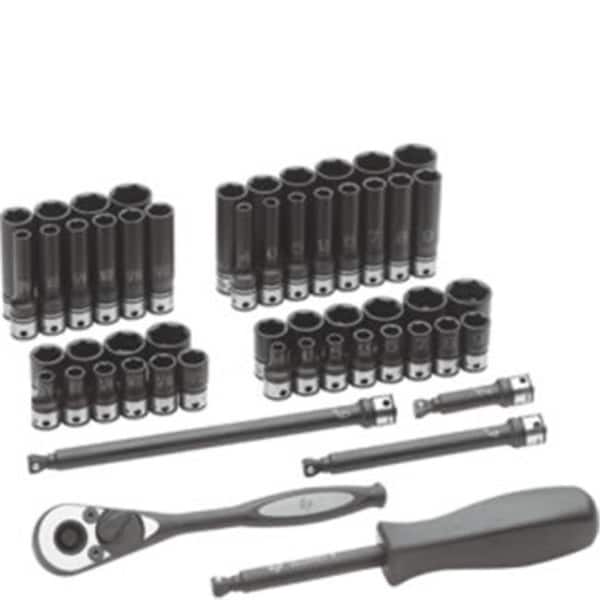 Grey Pneumatic Grey Pneumatic GRY89653CRD 53 Pc.25" Dr. 6 Point Standard and Deep Length Fractional and Metric Duo-Socket Set - GRY89653CRD