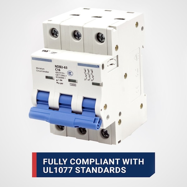 Automation Systems Interconnect Miniature Circuit Breaker, 3 Pole, 25 Amp, 240 Vac, 60 Vdc, C Trip Curve, Ul1077, DIN Rail Mounted - NDB2-63C25-3