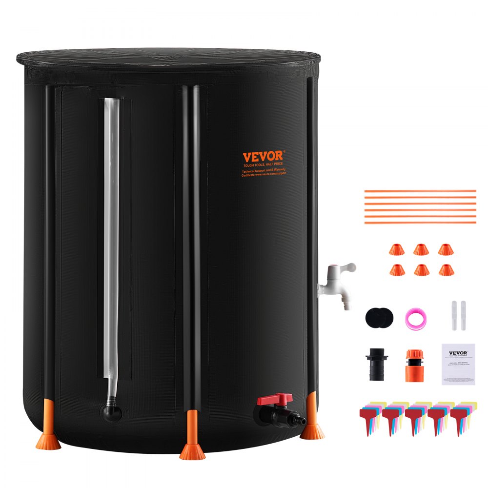 VEVOR Collapsible Rain Barrel 53 Gal Rain Catcher with Spigots and Overflow Kit - ZDYSTHSPVCB50JAOGV0
