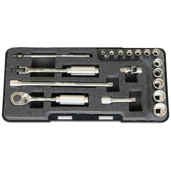 Ko-Ken Socket set 12 Point Plastic Case 18 pieces 1/4 Sq. Drive - P2281A-12P