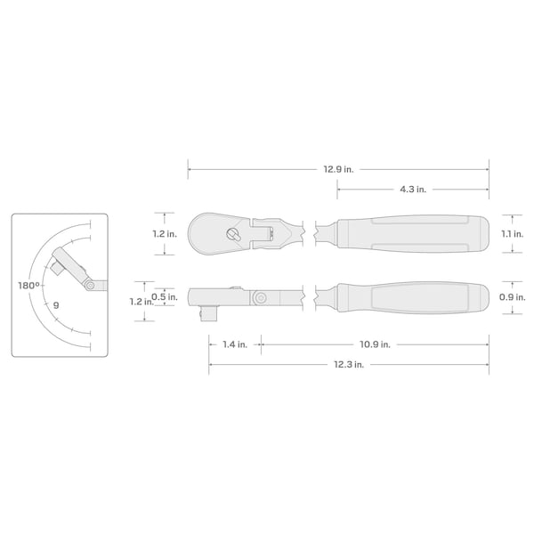 Tekton 3/8 Inch Drive x 12 Inch Flex Head Comfort Grip Long Ratchet - SRH22112