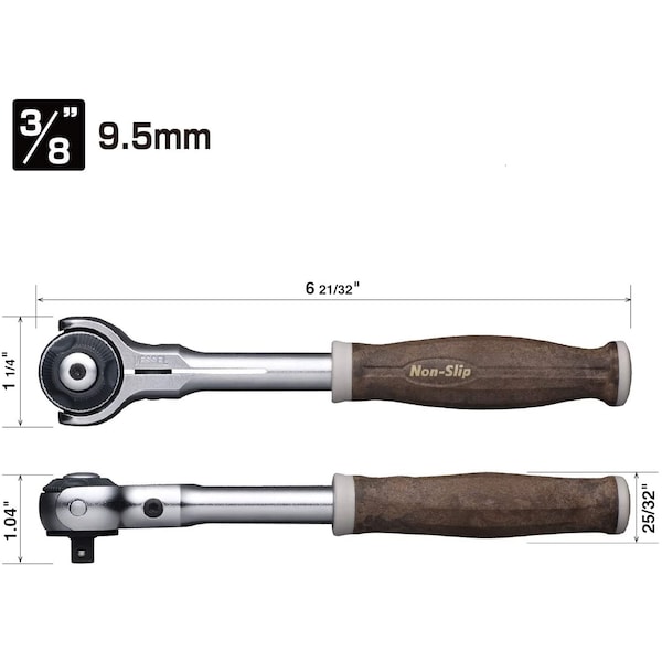 Vessel 3/8" Drive WOOD-COMPO Swivel Ratchet Handle No.HRH3, Natural - HRH3SW