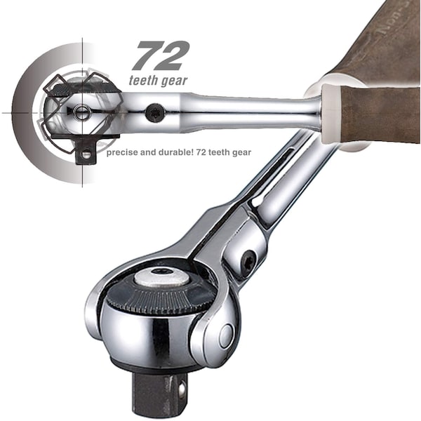 Vessel 3/8" Drive WOOD-COMPO Swivel Ratchet Handle No.HRH3, Natural - HRH3SW