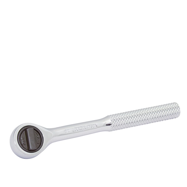 Urrea 1/4" Drive 45 Geared Teeth Round Head Style Hand Ratchet, 5-1/8" L, Chrome Finish - 4752A