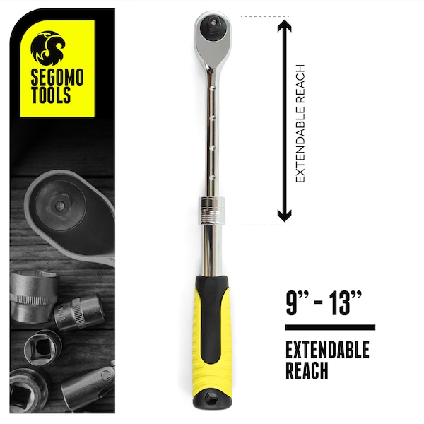 Segomo Tools 3/8" Drive 72 Teeth Heavy Duty Reversible Extendable Ratchet (9-13") - 9015193B