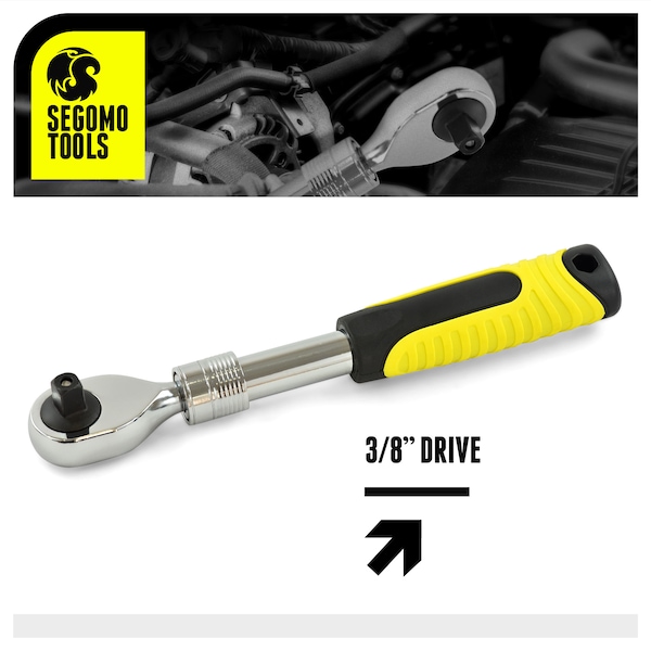 Segomo Tools 3/8" Drive 72 Teeth Heavy Duty Reversible Extendable Ratchet (9-13") - 9015193B