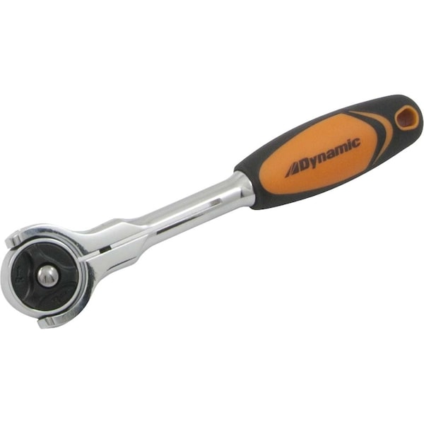 Dynamic 1/4" Dr Swivel Head 72 Tooth Ratchet, Chrome Comfort Handle, 6" Long - D001306