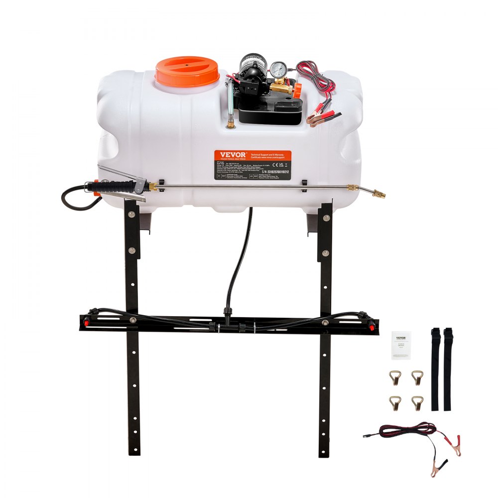 VEVOR ATV Spot Sprayer, 15.9 Gal/60 L ATV/UTV Broadcast Sprayer with A Nozzle Boom, 12 V Pump Weed Sprayer with Water Tank, 1.9 GPM Flow Rate, Adjustable 0-72 PSI, 20FT Hose, White - STCPWQ15JL60UTRA7V9