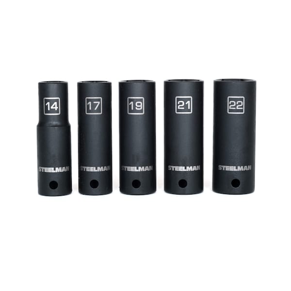 Steelman 10-Piece 1/2-Inch Drive Deep Impact Grade Thin Wall Socket Set with Wall Mount Storage - 99438