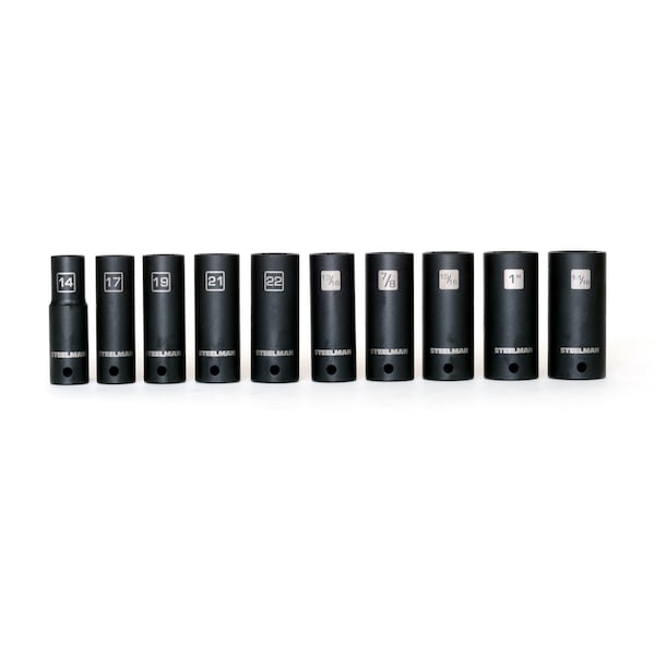 Steelman 10-Piece 1/2-Inch Drive Deep Impact Grade Thin Wall Socket Set with Wall Mount Storage - 99438