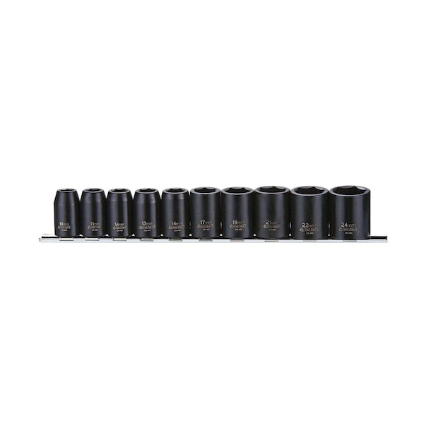 Teng Tools 10 Piece 1/2" Drive 6 Point Regular Metric Impact Socket Set - 91 - 9121