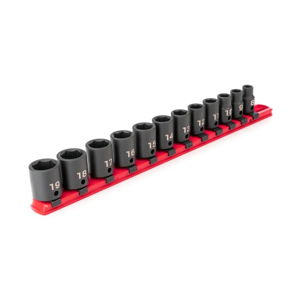 Tekton 3/8 Inch Drive 6-Point Impact Socket Set with Rail, 12-Piece (8-19 mm) - SID91102