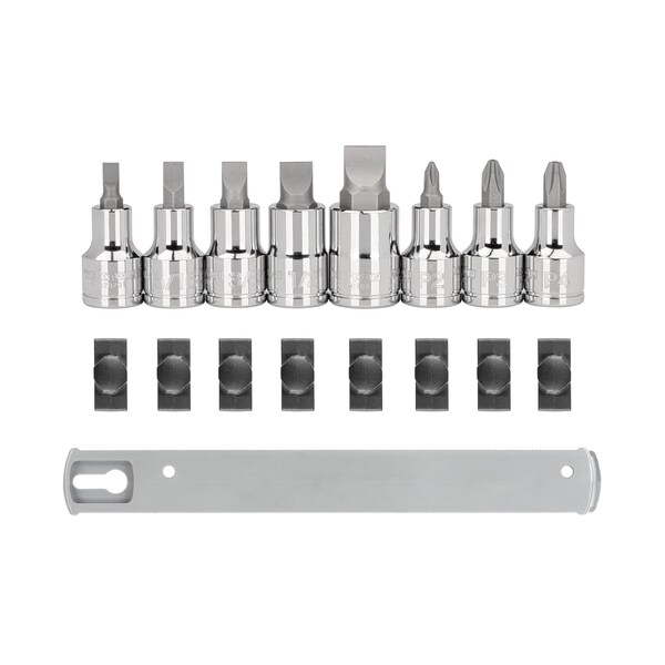 Tekton 1/2 Inch Drive Phillips/Slotted Bit Socket Set with Rail, 8-Piece (#2-#4, 1/4-5/8 in.) - SHB92108