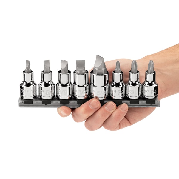 Tekton 1/2 Inch Drive Phillips/Slotted Bit Socket Set with Rail, 8-Piece (#2-#4, 1/4-5/8 in.) - SHB92108