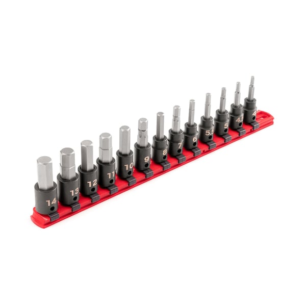 Tekton 3/8 Inch Drive Hex Impact Bit Socket Set with Rail, 13-Piece (4 - 14 mm) - SIB91102