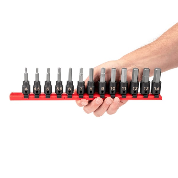 Tekton 3/8 Inch Drive Hex Impact Bit Socket Set with Rail, 13-Piece (4 - 14 mm) - SIB91102