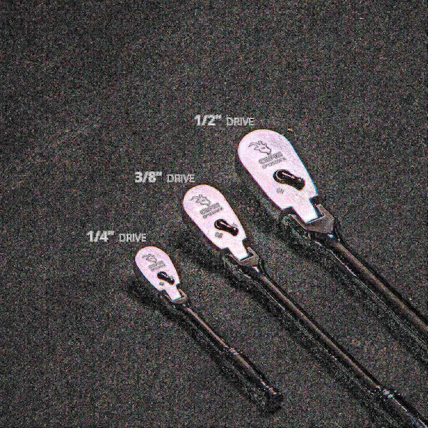 Capri Tools 1/4, 3/8, 1/2 in Dr 72-Tooth Flex-Head Low Profile Ratchet Set, 3 pcs - CP12000FX