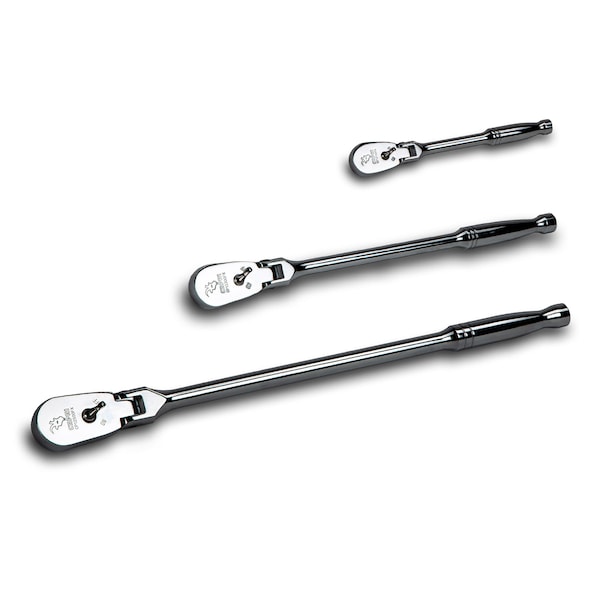 Capri Tools 1/4, 3/8, 1/2 in Dr 72-Tooth Flex-Head Low Profile Ratchet Set, 3 pcs - CP12000FX