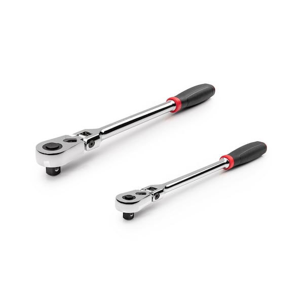 Tekton 3/8, 1/2 Inch Drive Flex Head Quick-Release Comfort Grip Long Ratchet Set, 2-Piece (12, 14 in.) - SRH99302
