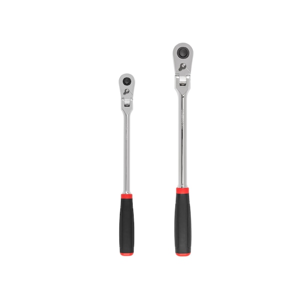 Tekton 3/8, 1/2 Inch Drive Flex Head Quick-Release Comfort Grip Long Ratchet Set, 2-Piece (12, 14 in.) - SRH99302
