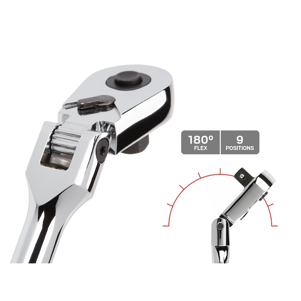 Tekton 1/4, 3/8, 1/2 Inch Drive Flex Head Quick-Release Ratchet Set, 3-Piece (6, 8, 10-1/2 in.) - SRH92103