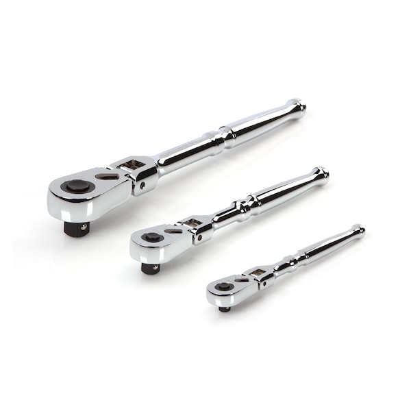 Tekton 1/4, 3/8, 1/2 Inch Drive Flex Head Quick-Release Ratchet Set, 3-Piece (6, 8, 10-1/2 in.) - SRH92103