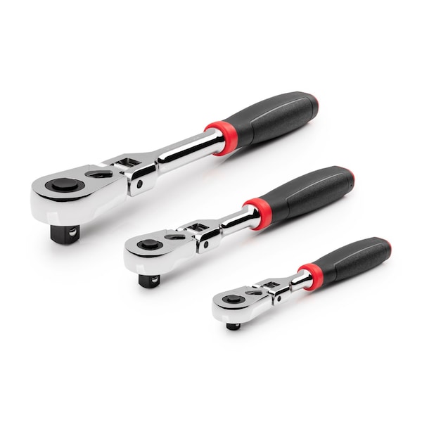 Tekton 1/4, 3/8, 1/2 Inch Drive Flex Head Quick-Release Comfort Grip Ratchet Set, 3-Piece (6, 8, 10-1/2 in) - SRH99120