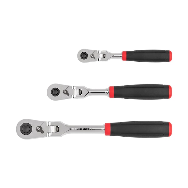 Tekton 1/4, 3/8, 1/2 Inch Drive Flex Head Quick-Release Comfort Grip Ratchet Set, 3-Piece (6, 8, 10-1/2 in) - SRH99120